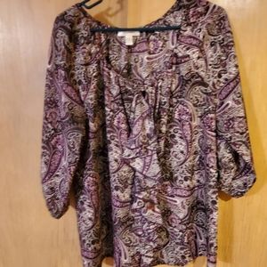 Dress barn 1x purple paisley ruffled blouse